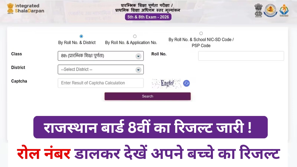 RBSE Board Class 8th Result 2026